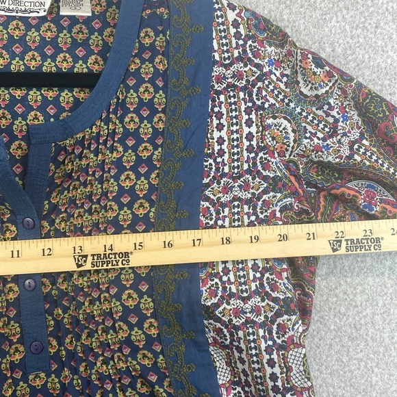 Vtg New Direction boho blouse embroidered pin tuck pleats 1/4 button cotton S - Picture 8 of 9